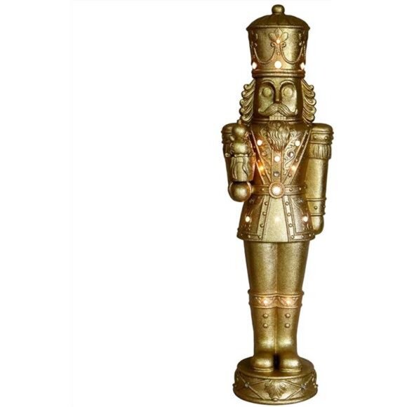 4-Ft. Prelit Metallic Gold Nutcracker Statue with LED Lights, 3D Light up Resin - Picture 7 of 7